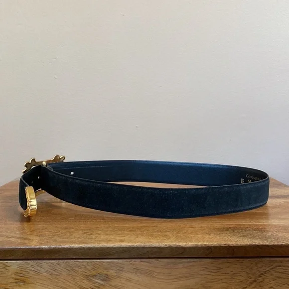 VTG 90’s Express Black Suede Leather Victorian Goth Gold Rocco Belt - Picture 3 of 14